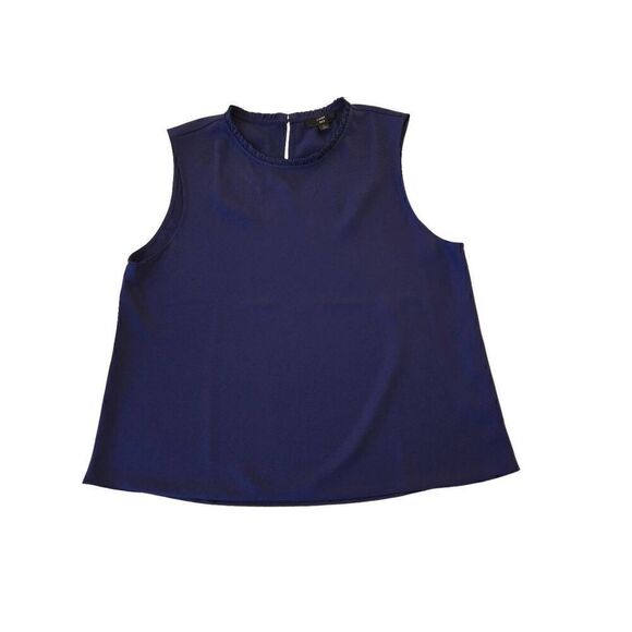 J Crew Womens Blue Sleeveless Ruffle Trim Neckline Tank Top Large - Picture 1 of 9